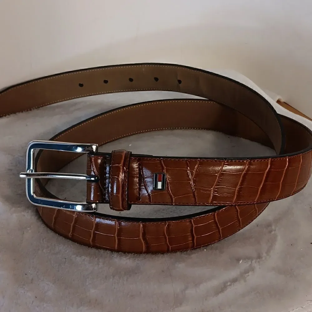 Tommy Hilfiger Croc Embossed Leather Belt